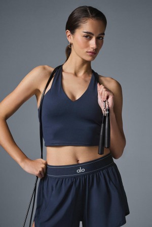 Bra Tank Alo Yoga Airbrush Real Mujer Azul Marino | Mexico YJX-064812