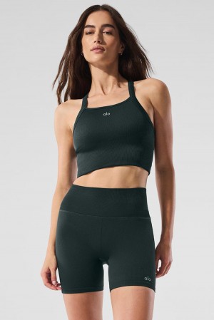 Bra Tank Alo Yoga Seamless Ribbed Favorite Mujer Verdes | Mexico PUQ-167593