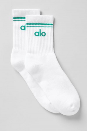 Calcetines Alo Yoga Unisex Half-Crew Throwback Mujer Blancos Verdes | Mexico CZJ-860237