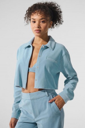 Camisa Recortada Alo Yoga Micro Corduroy Dreamer Button Down Mujer Azules | Mexico NED-461298