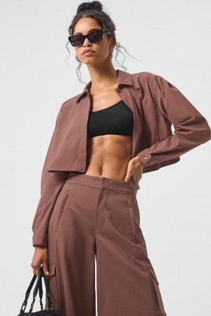 Camisa Recortada Alo Yoga Take Me Out Button Up Mujer Chestnut | Mexico YER-541960