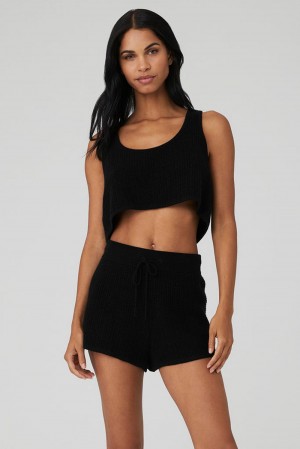 Camiseta De Tirantes Para Correr Alo Yoga Cashmere Plush Waffle Cropped Mujer Negros | Mexico MSQ-106249