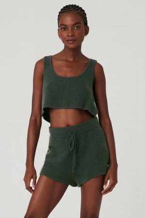 Camiseta De Tirantes Para Correr Alo Yoga Cashmere Plush Waffle Cropped Mujer Azules | Mexico KNL-608149