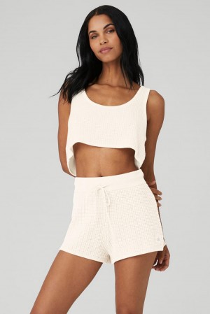 Camiseta De Tirantes Para Correr Alo Yoga Cashmere Plush Waffle Cropped Mujer Ivory | Mexico EWM-015369