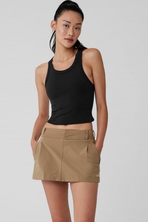 Camiseta De Tirantes Para Correr Alo Yoga Goddess Ribbed Go-To Mujer Negros | Mexico CAO-519706