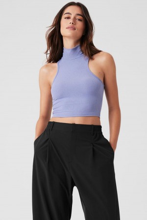 Camiseta De Tirantes Para Correr Alo Yoga Ribbed Sea Coast Cropped Turtleneck Mujer Azules | Mexico XYI-964381