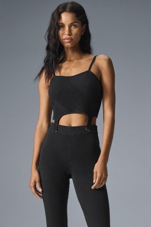 Camiseta De Tirantes Para Correr Alo Yoga Denim Knit Garter Mujer Negros | Mexico JZT-279160