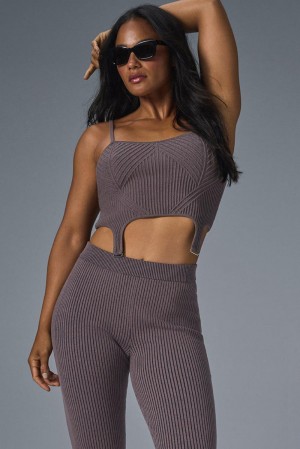 Camiseta De Tirantes Para Correr Alo Yoga Denim Knit Garter Mujer Negros | Mexico QWN-782930