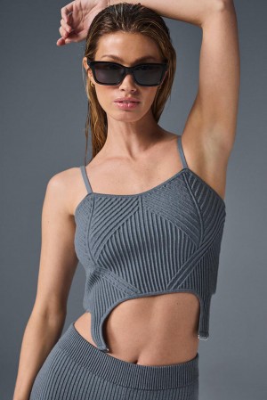 Camiseta De Tirantes Para Correr Alo Yoga Denim Knit Garter Mujer Grises | Mexico PIN-891756