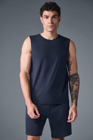 Camiseta De Tirantes Para Correr Alo Yoga The Triumph Muscle Hombre Azul Marino | Mexico IAX-294350