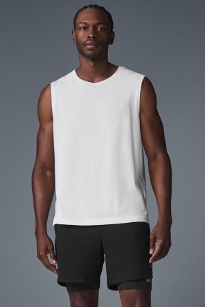 Camiseta De Tirantes Para Correr Alo Yoga The Triumph Muscle Hombre Blancos | Mexico SCD-512964