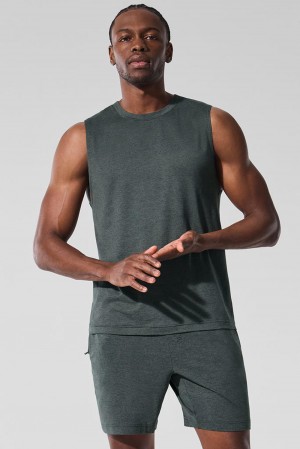 Camiseta De Tirantes Para Correr Alo Yoga Conquer Muscle Hombre Verdes | Mexico ZVJ-043782