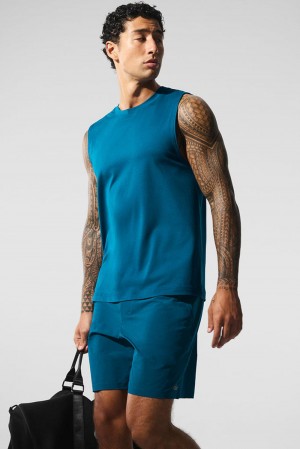 Camiseta De Tirantes Para Correr Alo Yoga Conquer Muscle Hombre Azules | Mexico FLV-198273