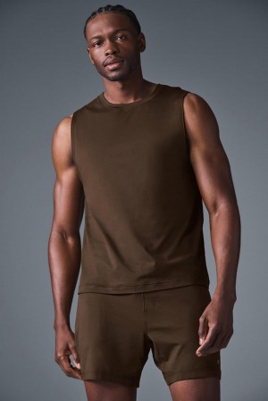 Camiseta De Tirantes Para Correr Alo Yoga Conquer Muscle Hombre Espresso | Mexico CDP-847530