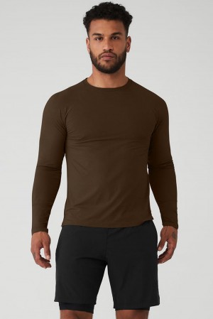 Camisetas Para Correr Alo Yoga Idol Long Sleeve Performance Hombre Espresso | Mexico XSC-392710
