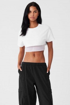 Camisetas Para Correr Alo Yoga Made You Look Cropped Short Sleeve Mujer Blancos | Mexico HAB-845971