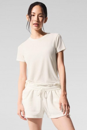 Camisetas Para Correr Alo Yoga Ribbed Sea Coast Mujer Ivory | Mexico ONI-621095
