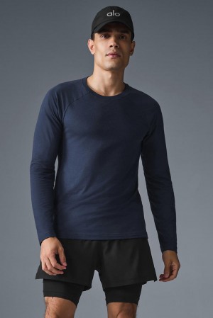 Camisetas Para Correr Alo Yoga Triumph Long Sleeve Hombre Azul Marino | Mexico QUO-569783