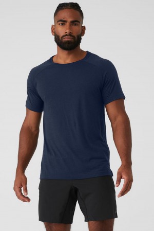 Camisetas Para Correr Alo Yoga Triumph Raglan Hombre Azul Marino | Mexico USL-629104