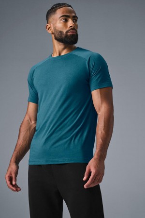 Camisetas Para Correr Alo Yoga Triumph Raglan Hombre Oceanic Teal | Mexico QRI-845706