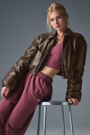 Chamarra Bomber Alo Yoga Faux Leather Cropped Premier Mujer Espresso | Mexico NJT-756132