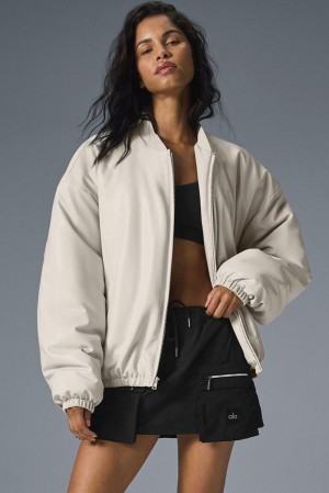 Chamarra Bomber Alo Yoga Faux Leather Premier Mujer Bone | Mexico MNF-298534