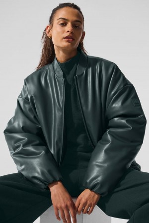 Chamarra Bomber Alo Yoga Faux Leather Premier Mujer Verdes | Mexico ULM-431079