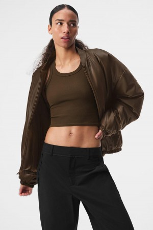 Chamarra Bomber Alo Yoga Faux Leather Premier Mujer Espresso | Mexico HUM-213980