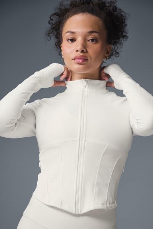 Chamarras Alo Yoga Airbrush Corset Full Zip Mujer Ivory | Mexico GNT-547180