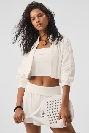Chamarras Alo Yoga Cropped Doubles Only Full Zip Mujer Ivory | Mexico MNQ-068579