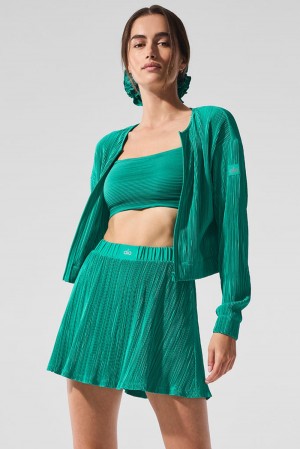 Chamarras Alo Yoga Cropped Micro Plisse Mujer Verdes | Mexico RFQ-679238