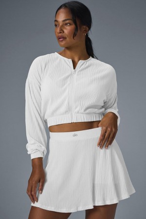 Chamarras Alo Yoga Cropped Micro Plisse Mujer Blancos | Mexico DER-281946