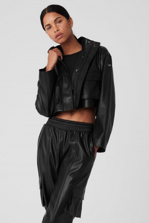 Chamarras Alo Yoga Faux Leather Power Hour Mujer Negros | Mexico PUQ-926501