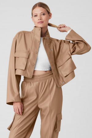 Chamarras Alo Yoga Faux Leather Power Hour Mujer Toasted Almond | Mexico QLK-953427