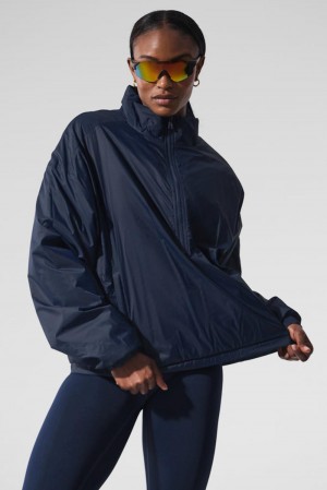 Chamarras Alo Yoga Latitude Light Weight 1/2 Zip Pullover Mujer Azul Marino | Mexico EBY-981720