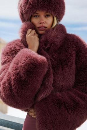 Chamarras Alo Yoga Opulent Faux Fur Cropped Mujer Vino | Mexico IMD-382159