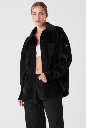 Chamarras Alo Yoga Ribbed Velour Mountain Side Shacket Mujer Negros | Mexico BPU-627935