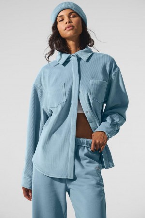 Chamarras Alo Yoga Ribbed Velour Mountain Side Shacket Mujer Azules | Mexico PWV-415398