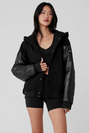 Chamarras Alo Yoga Select Hooded Bomber Mujer Negros | Mexico QRF-706839