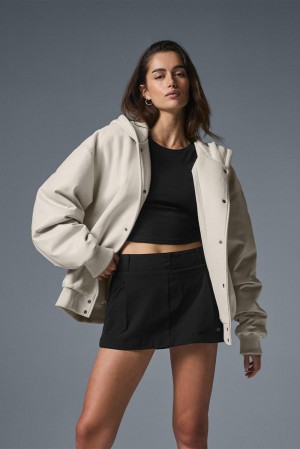 Chamarras Alo Yoga Select Hooded Bomber Mujer Bone | Mexico ZEM-768340