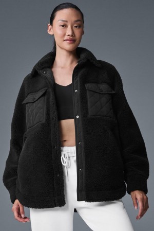 Chamarras Alo Yoga Sherpa Edge Shacket Mujer Negros | Mexico ZHA-784630