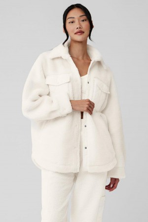 Chamarras Alo Yoga Sherpa Edge Shacket Mujer Ivory | Mexico PIU-865019