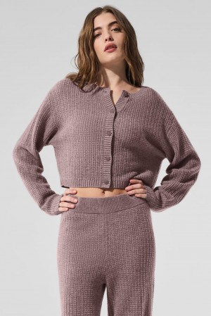 Cárdigan Alo Yoga Cashmere Plush Waffle Mujer Mushroom Heather | Mexico DZP-104576