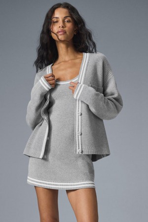 Cárdigan Alo Yoga Tennis Club Sweater Knit Mujer Grises Blancos | Mexico STA-107546