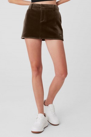 Falda Alo Yoga Ribbed Velour Baller Mini Mujer Macchiato | Mexico LNF-835620