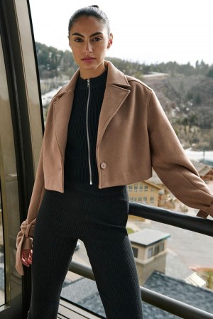 Gabardina Alo Yoga Wool Cropped Metro Mujer Toasted Almond | Mexico EKR-027416
