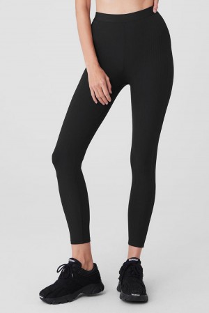 Leggins Alo Yoga High-Waist 7/8 Run It Back Mujer Negros | Mexico FCA-648321