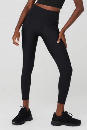 Leggins Alo Yoga Ribbed Airlift High-Waist 7/8 Enchanted Mujer Negros | Mexico HGR-512749