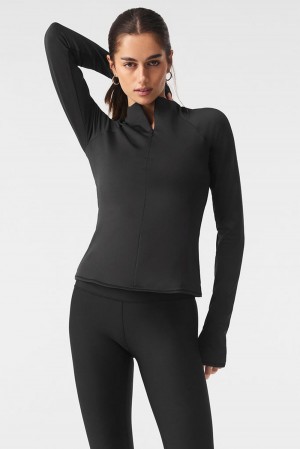 Manga Larga Alo Yoga Airlift Winter Warm 1/4 Zip Mujer Negros | Mexico EMB-253417