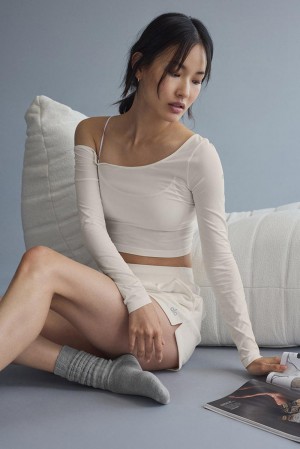Manga Larga Alo Yoga Asymmetric Sheer Glow Mujer Ivory | Mexico WIU-156349